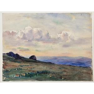 Georges Ricard-Cordingley 1873-1939  Les hauteurs de Mougins Aquarelle
