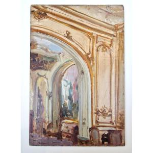 Alexandre Bailly  1866-1947 Le foyer du théâtre Huile sur panneau