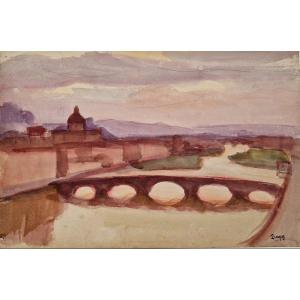 Jules Emile Zingg 1882-1942 Vue d'une ville Aquarelle