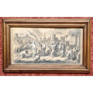 François Verdier 1651-1730 Scène de la Bible avec le roi David Dessin 