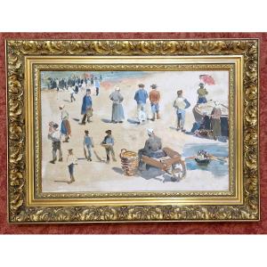 Paul Mathey 1844-1929 Scènes de plage Huile sur panneau