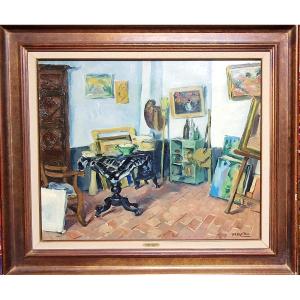 Roger Grillon 1881-1938 The Artist's Studio Oil On Canvas