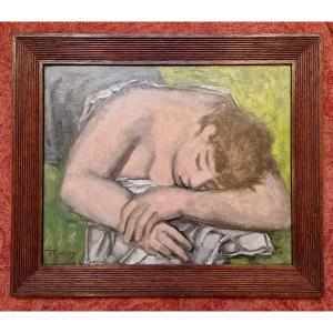 Alfred Rigny 1888-1955 Jeune femme endormie Huile sur carton