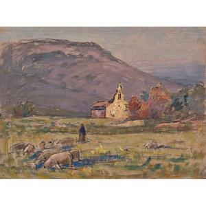 Georges Ricard-cordingley 1873-1939 Sainte Marguerite Chapel In Cabris Oil On Paper