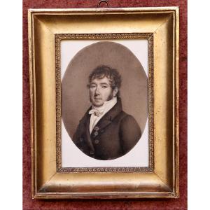 Jean Baptiste Isabey 1767-1855 (attribué à) Portrait d'homme Lavis brun