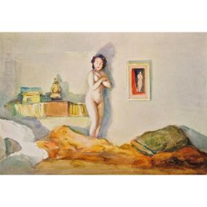 Isidore Rosenstock 1880-1956 Dans La Chambre Au Nu Féminin Watercolor