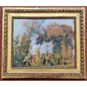 Auguste Lepère 1849-1918 Vendée Landscape Oil On Panel