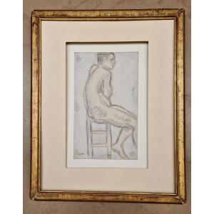 Albert Marquet 1875-1947 Nu masculin assis Crayon noir et aquarelle