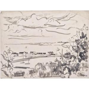 Jules Emile Zingg 1882-1942 Port Breton Dessin à l'encre de chine sur papier japon