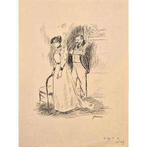 Jean-louis Forain 1852-1931 Le couple Dessin à la plume