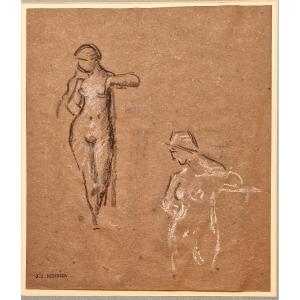 Jean-Jacques Henner 1829-1905 Nus féminins Dessin au fusain et à la craie blanche