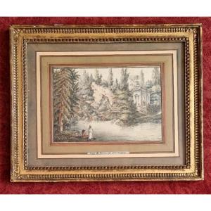 Jean Baptiste Lallemand 1716-1803 Vue du rocher du petit Trianon Versailles Aquarelle