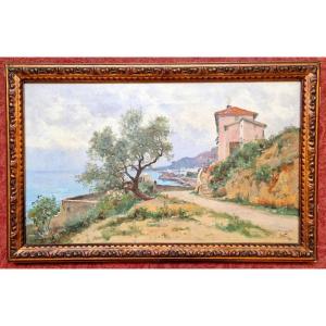 Marie Joseph Léon IWILL 1850-1923 Côte italienne vers Bordighera Huile sur toile