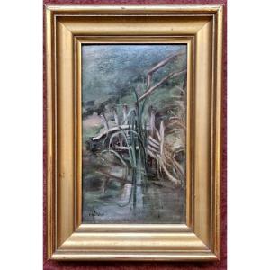 Constant Dutilleux 1807-1865 Les roseaux Huile sur carton