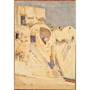 Jean Lefeuvre 1882-1975 Maison à Capri Aquarelle
