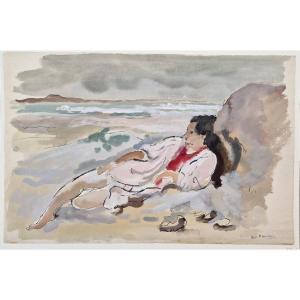 André Planson 1898–1981 Woman Reclining By The Sea Watercolor And Gouache