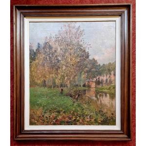 Paul Schmitt 1855-1902 Promeneuses au bord de la rivière Huile sur toile