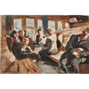 André Planson 1898-1981 Dans le train Aquarelle et gouache
