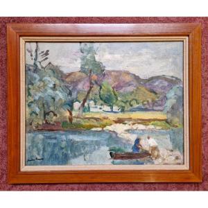 André Planson 1898–1981 Landscape With A Boat Oil On Cardboard