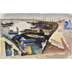 André Planson 1898-1981 Port breton Aquarelle et gouache