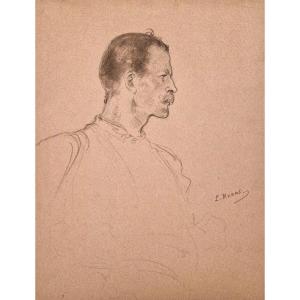 Ludwig Kraus 1829–1910 Portrait Of A Man Black-pencil Drawing On Pink Paper