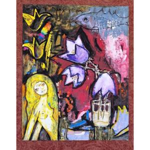 Daniil Andreivitch Solojeff 1903-1994 Femme et tulipes Gouache