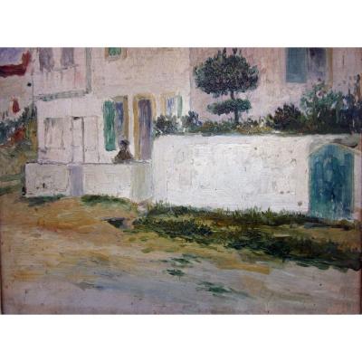 Pierre Labrouche 1876-1956 Petit mur en Espagne Huile Sur Panneau Cachet De Vente Au Verso