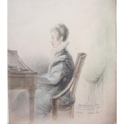 Jeune Femme Au Pianoforte Dessin D époque Romantique