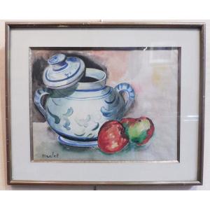 Elisée Maclet 1881-1962 Still Life With Sugar Bowl Watercolor