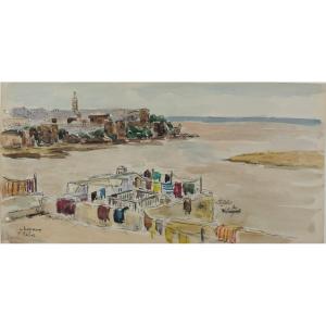 Albert Lepreux 1868-1959 View Of Rabat Morocco Watercolor