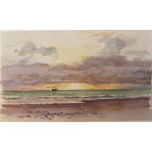 Georges Ricard-cordingley 1873-1939 Chalutier Fin d'Après-midi Aquarelle