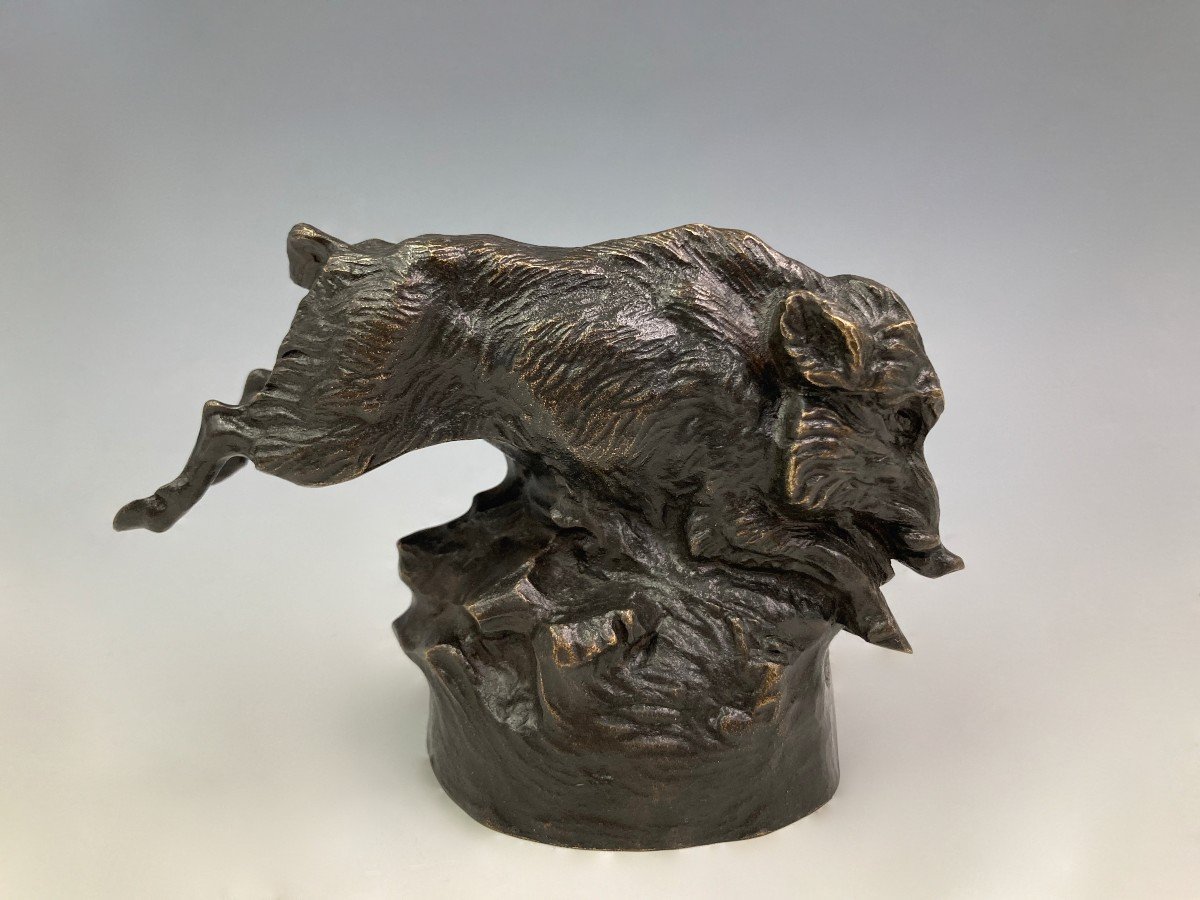 Charging Boar - Bronze By Gaston d'Illiers (1876 - 1932)-photo-2