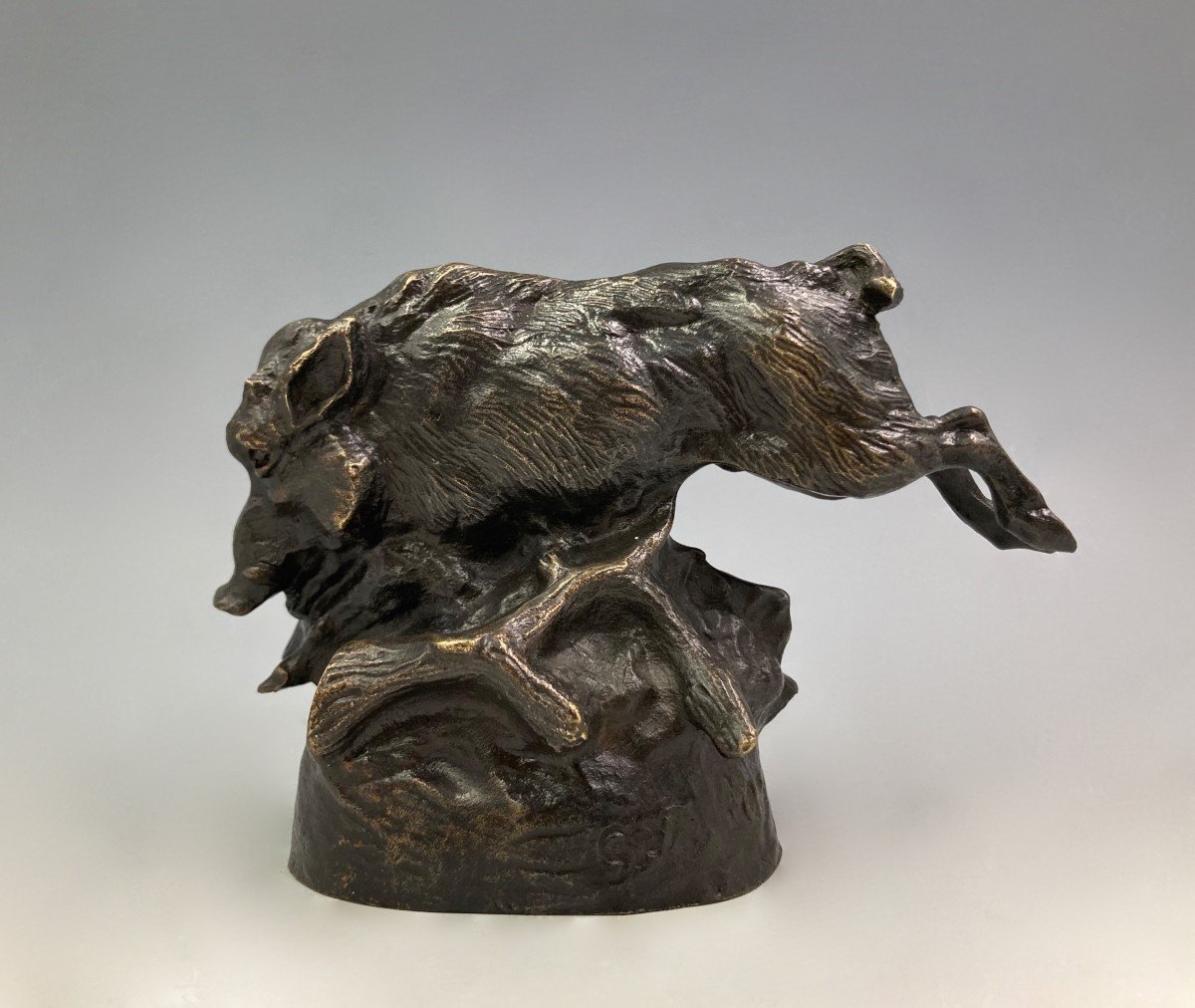 Charging Boar - Bronze By Gaston d'Illiers (1876 - 1932)