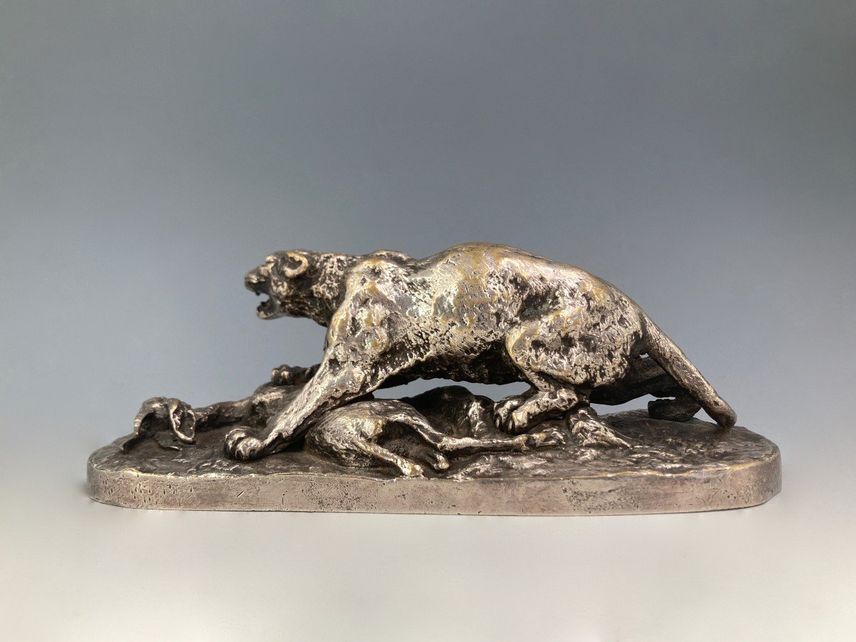 Panthère de Constantine et gazelle - Bronze de Pierre-jules Mêne (1810 - 1879)-photo-2