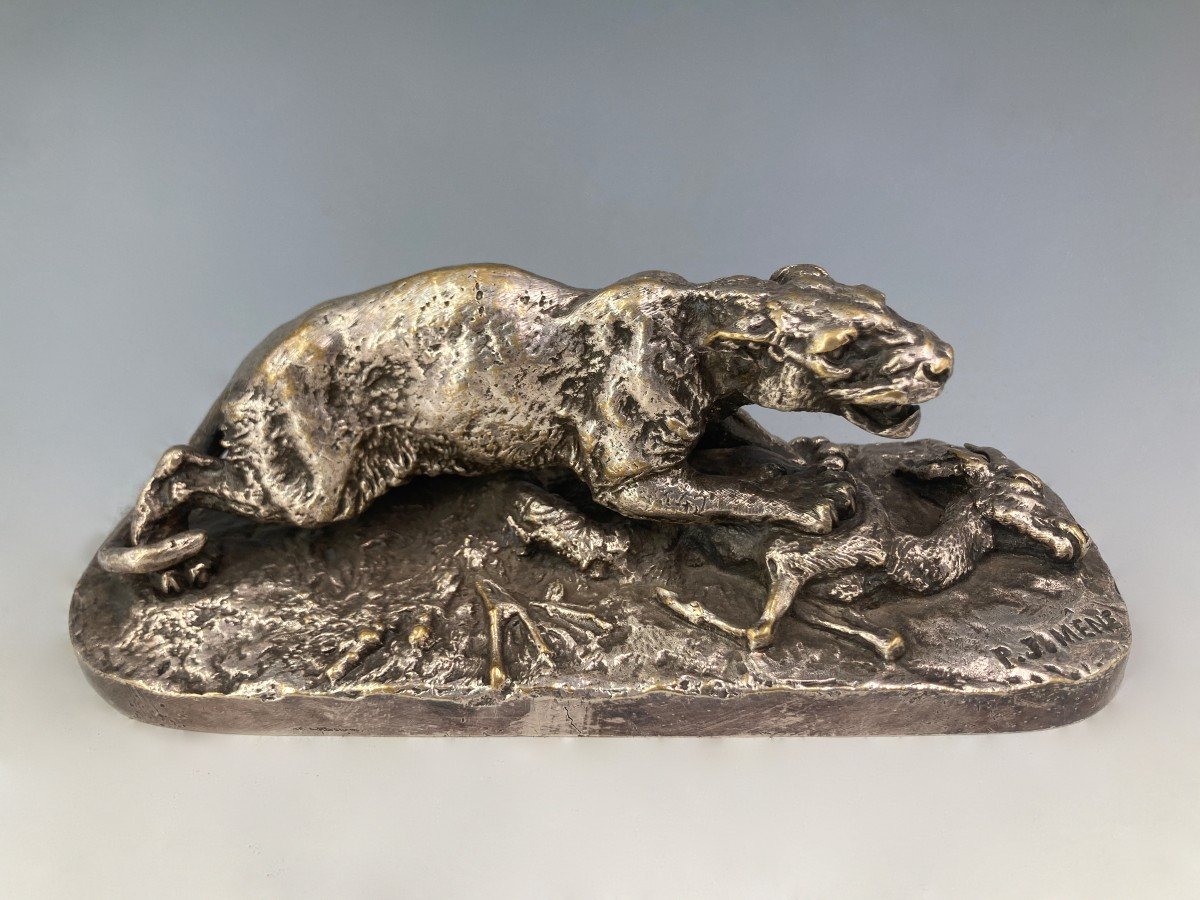 Panthère de Constantine et gazelle - Bronze de Pierre-jules Mêne (1810 - 1879)-photo-1