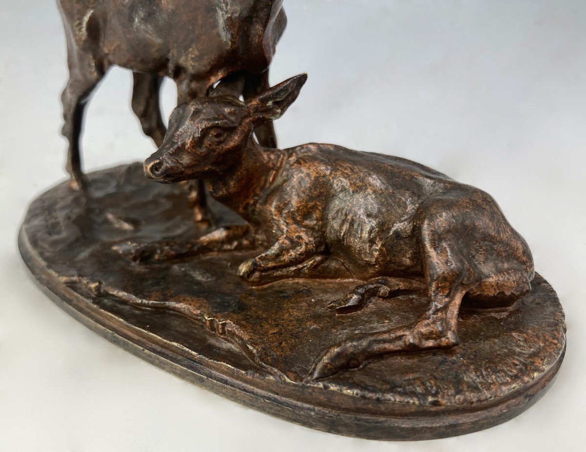 Group Of Roe Deers N°2 - Bronze By Pierre-jules Mêne (1810 - 1879)-photo-2