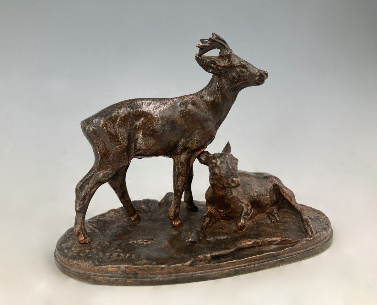 Group Of Roe Deers N°2 - Bronze By Pierre-jules Mêne (1810 - 1879)
