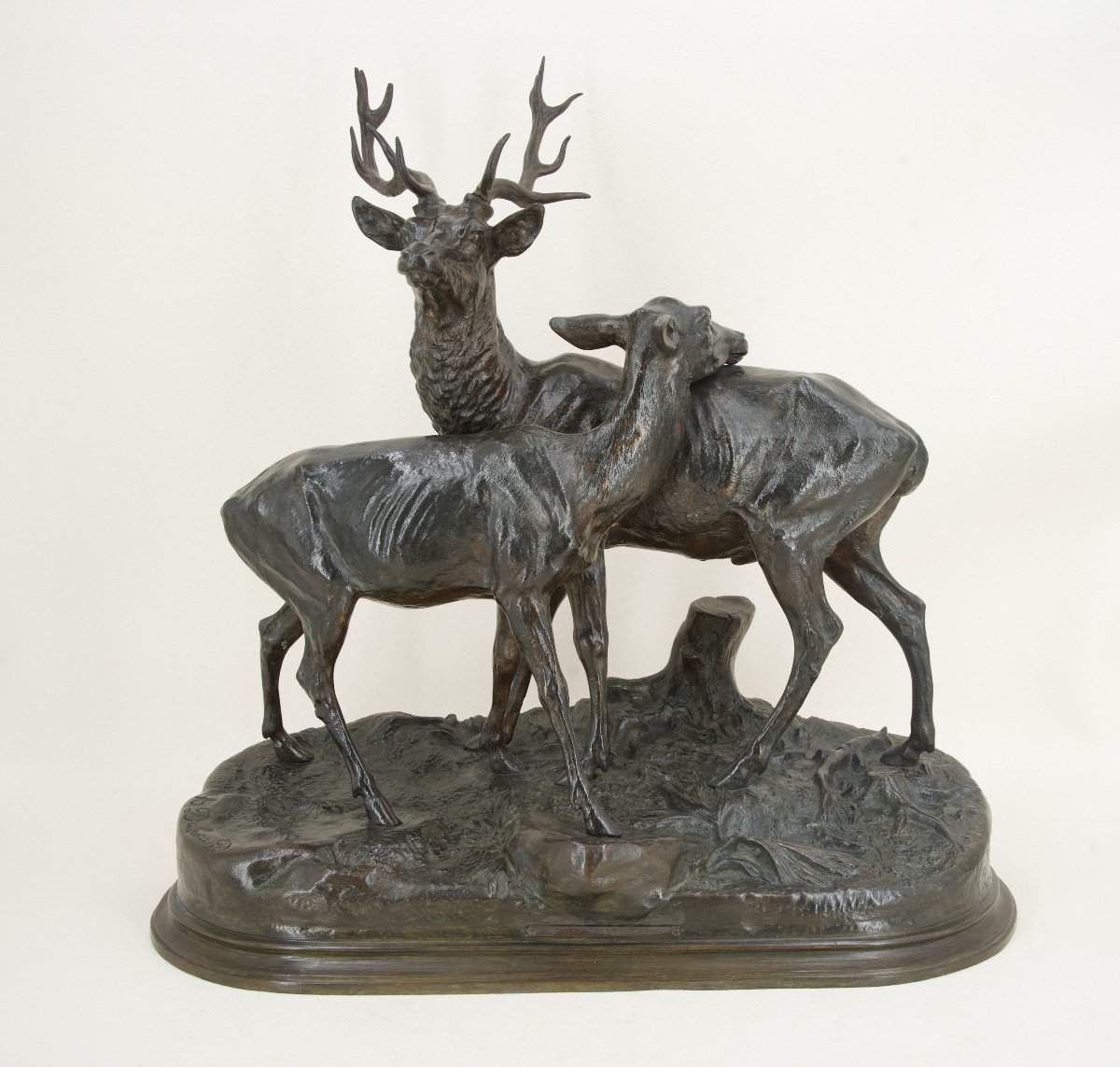 Stag And Doe - Bronze By Alfred Dubucand (1828 - 1894)