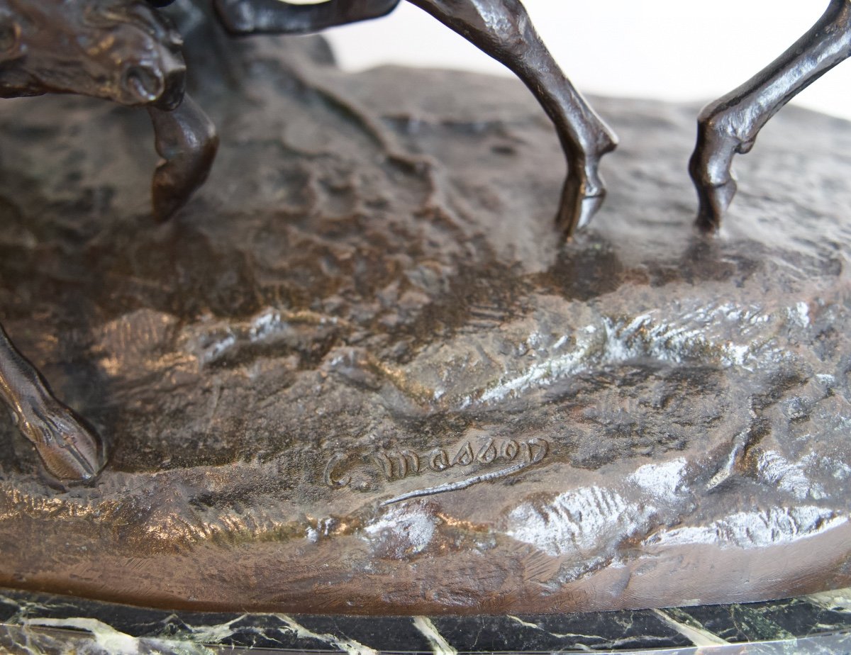 Fighting Stags - Bronze By Clovis-edmond Masson (1838 - 1913)-photo-1