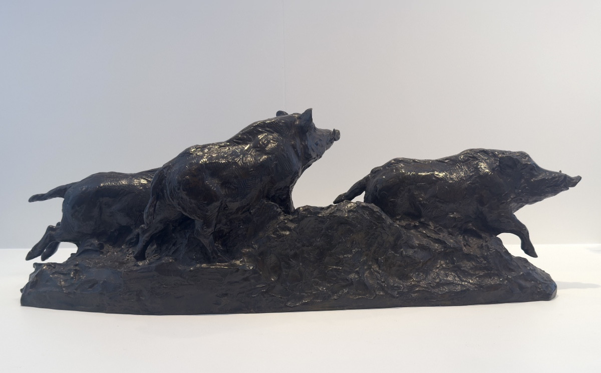 Les sangliers - Groupe en bronze de Maximilien Fiot (1886 - 1953)-photo-2