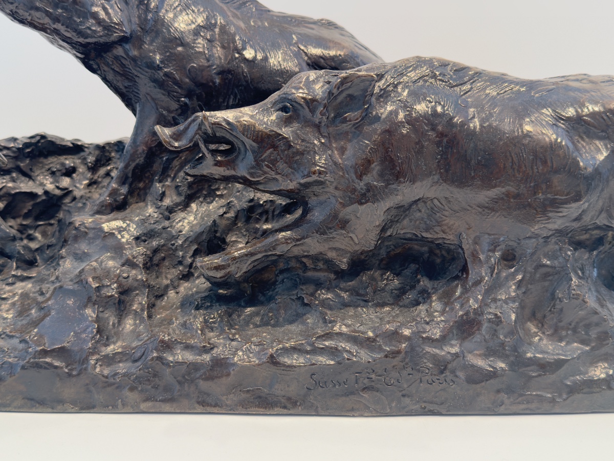 Les sangliers - Groupe en bronze de Maximilien Fiot (1886 - 1953)-photo-5