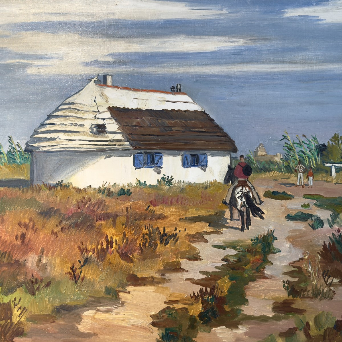 La cabane du peintre en Camargue - Huile sur toile d'Yves Brayer (1907 - 1990)-photo-3