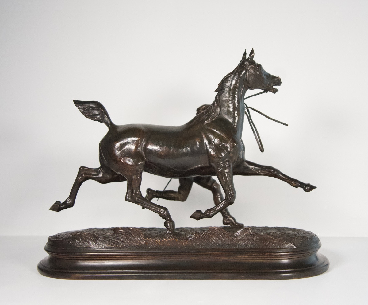 Cheval à l'entraînement avec son lad - Bronze d'Arthur du Passage (1838 - 1909)-photo-2