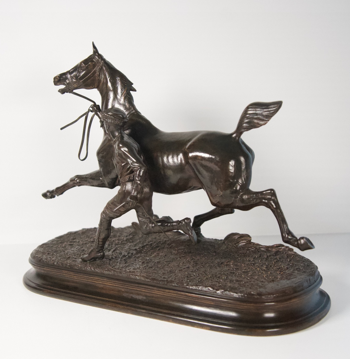 Cheval à l'entraînement avec son lad - Bronze d'Arthur du Passage (1838 - 1909)-photo-3