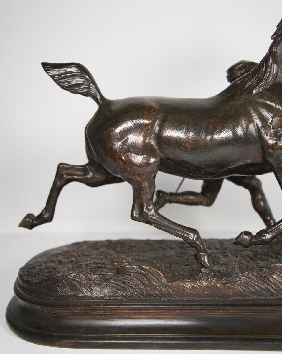 Cheval à l'entraînement avec son lad - Bronze d'Arthur du Passage (1838 - 1909)-photo-4