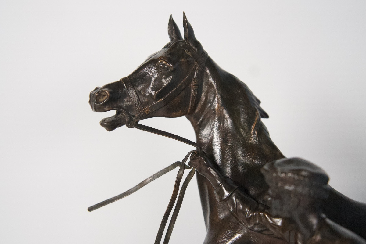 Cheval à l'entraînement avec son lad - Bronze d'Arthur du Passage (1838 - 1909)-photo-3