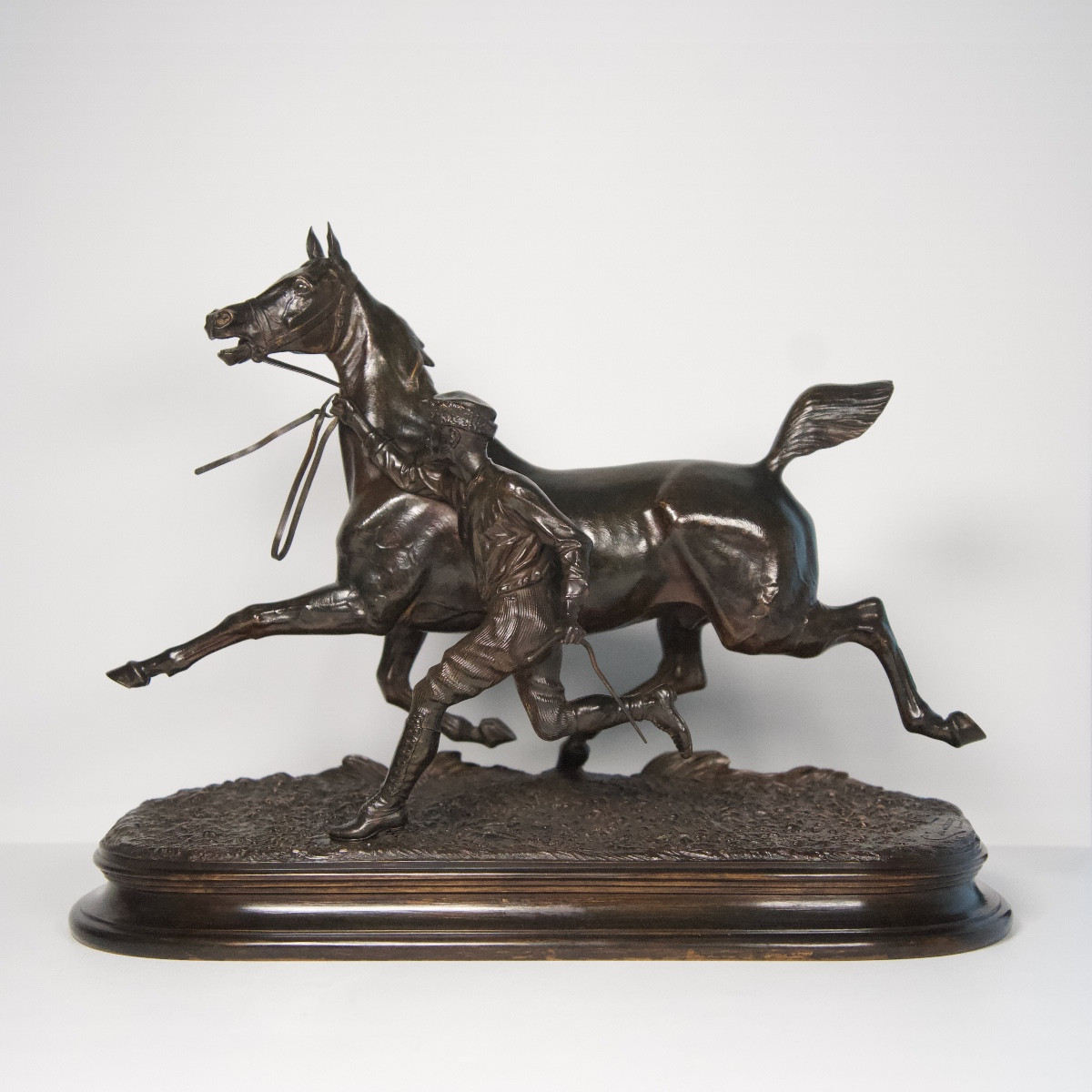 Cheval à l'entraînement avec son lad - Bronze d'Arthur du Passage (1838 - 1909)