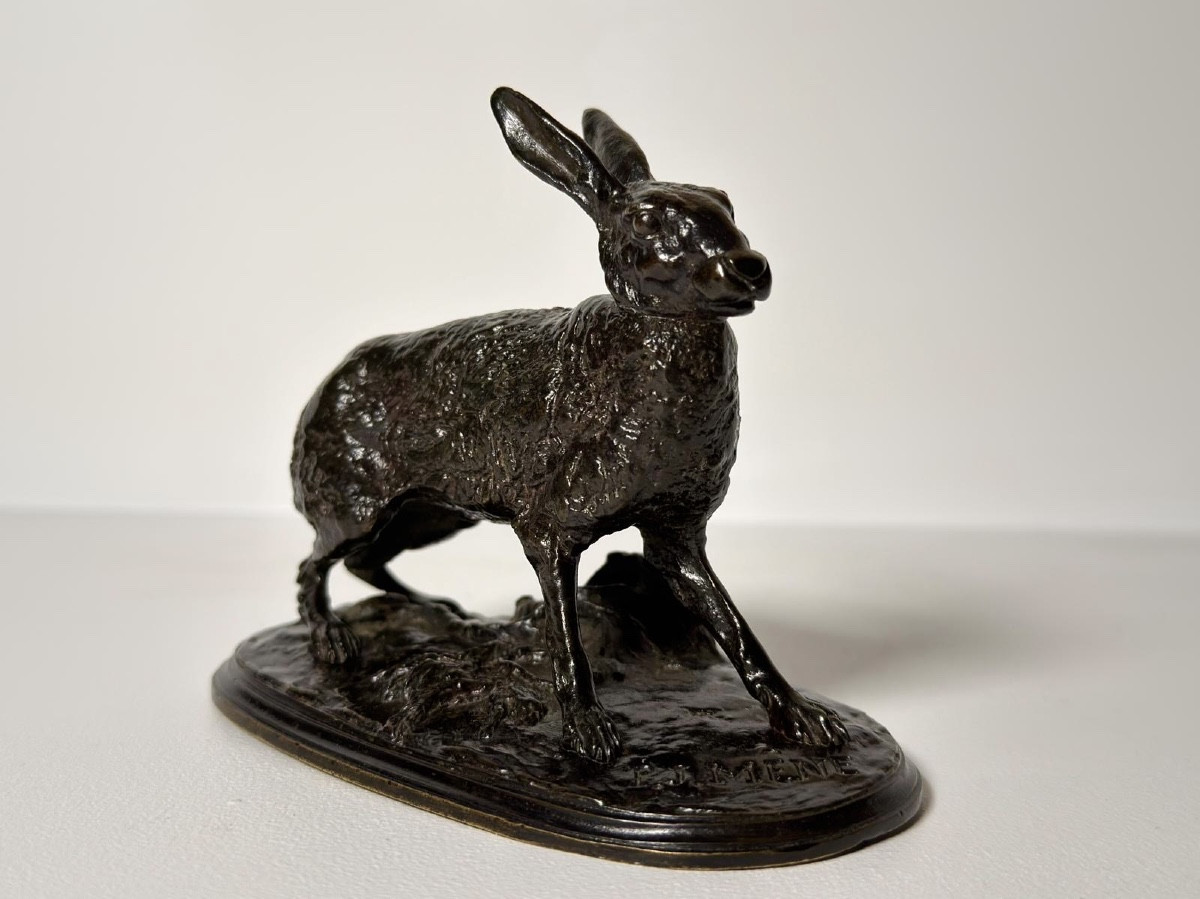 Resting Hare - Bronze By Pierre-jules Mêne-photo-2