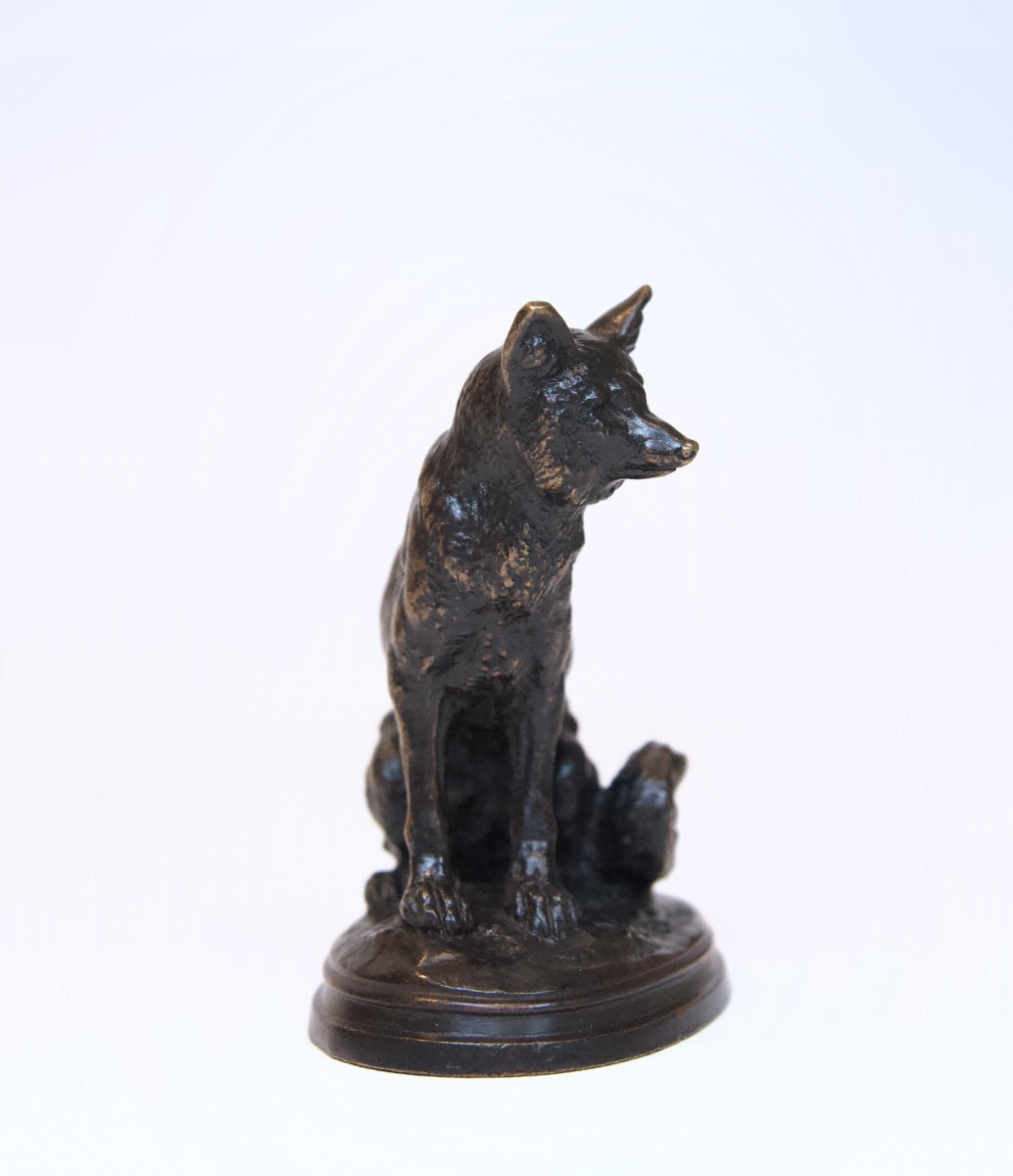 Renard assis- Bronze de Edouard Delabrièrre (1829 - 1912)-photo-1