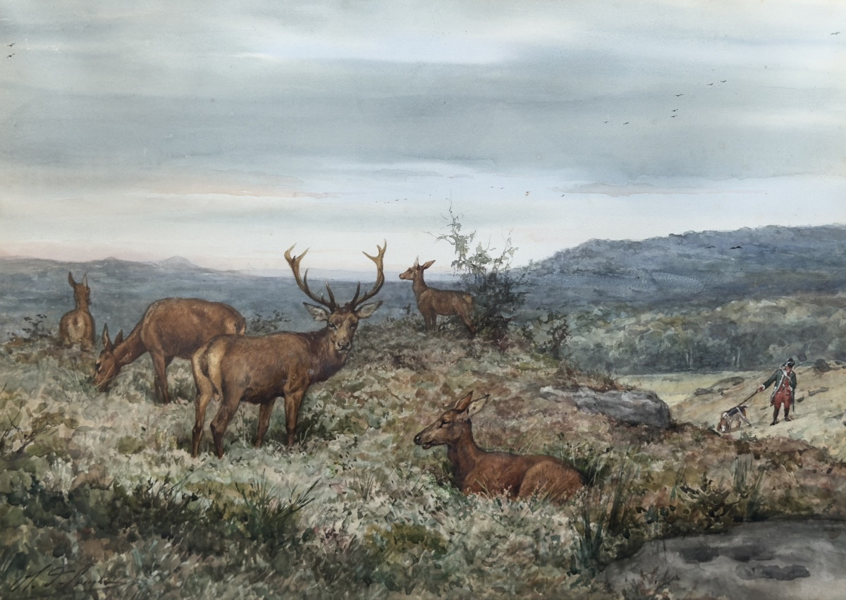 The Imperial Huntsman's Valet In The Woods - Watercolor By Charles-olivier De Penne